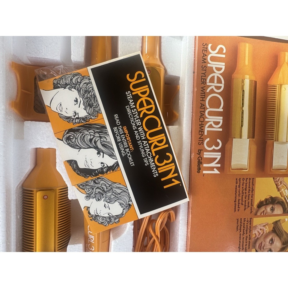 Vintage 1960's Gillette Super Curl 3 In 1 Hair Curling Iron Steam & Attachments - Picture 5 of 5